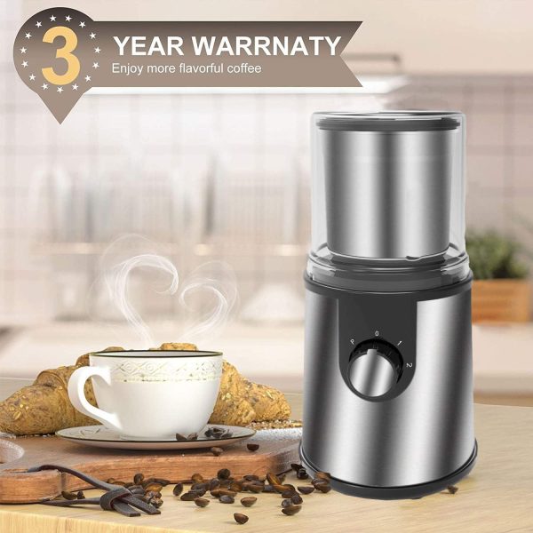 قهوه ساب [Upgrade]Coffee Grinder Electric,Electric Spice Grinder with 304 Stainless Steel Blades Removable Bowls,350W Motor Coffee Bean Machine with Spoon Brush for Coffee Beans,Nuts,Pepper (Silver) - تصویر 4