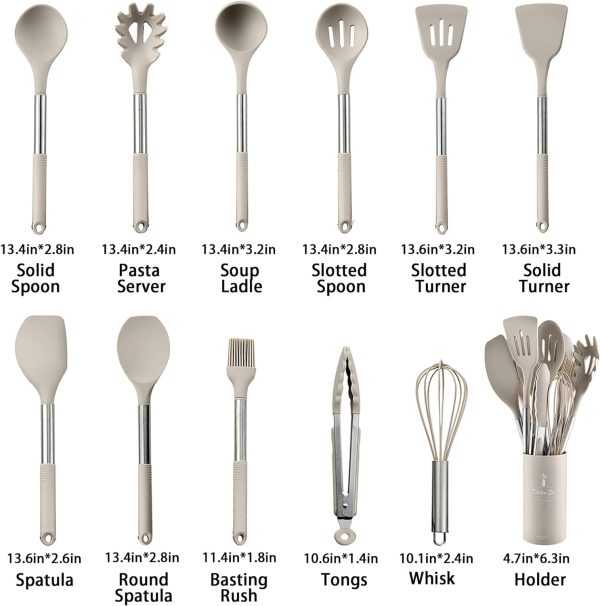 کفگیر و ملاقه ANTOLE Kitchen Cooking Utensils Set,12 Pcs Set Silicone Kitchen Gadgets Tools Set with Holder - تصویر 5