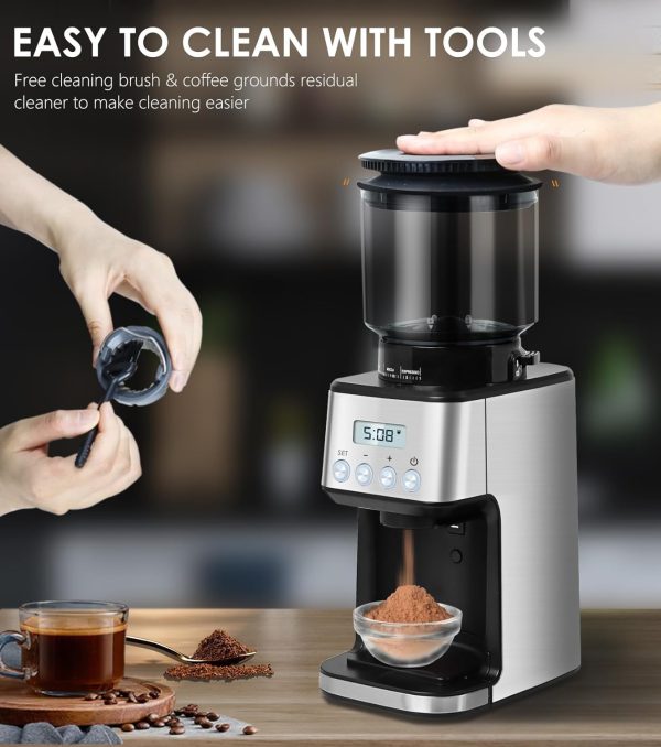 قهوه ساب  Homtone Coffee Grinder Electric Conical Burr, Adjustable Coffee Grinder with 51 Precise Settings, 12 Cup Anti-Static Coffee Bean Grinder for Espresso/Drip/Pour Over/French Press (BD-CG018S - تصویر 6