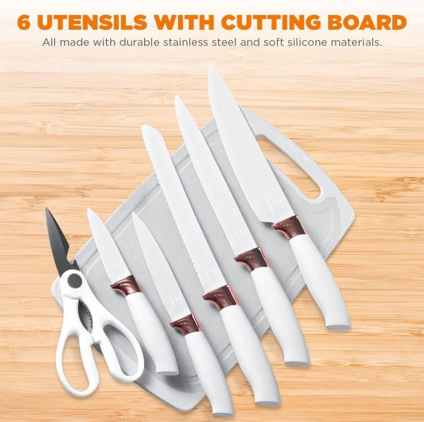 کفگیر و ملاقه L'île d'Asteria 19-Piece Kitchen Knife and Utensils Set with Storage Rack, Silicone Cooking Utensils Set - تصویر 6