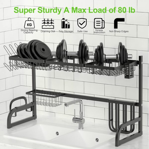 آبچکان Over The Sink Dish Drying Rack 2 Tier Adjustable Dish Rack (33.5"-39.4") - تصویر 9