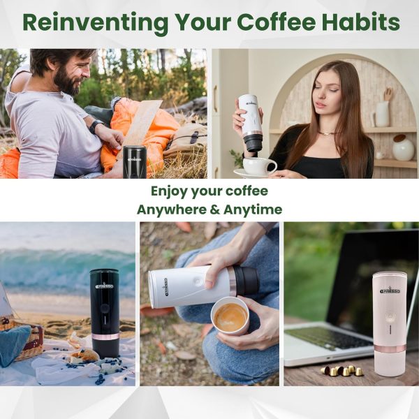 قهوه ساب 1Presso Portable Espresso Coffee machine - Self heating, Compatible with capsules and coffee powder, 20 bar pump, Portable coffee maker perfect for outdoor, travel, car, office and home (White) - تصویر 5
