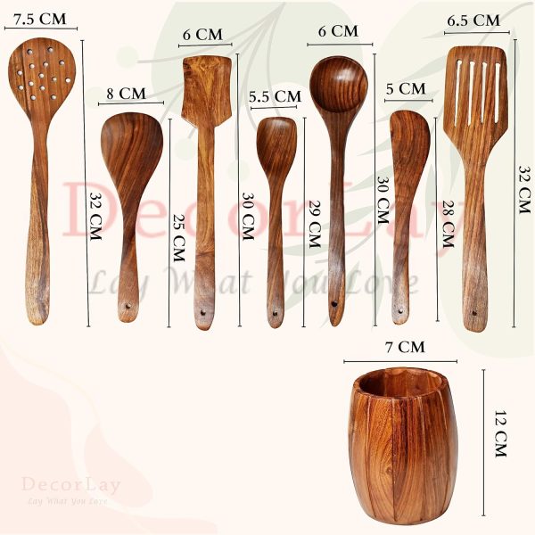 کفگیر و ملاقه Decorlay Wooden Spoon Natural Handmade Cooking Spoon Set, Kitchen Utensils - تصویر 5