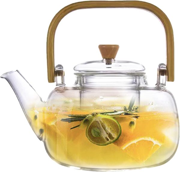 قوری شیشه ای TAPIT Glass Teapot, Stovetop & Microwave Safe Heat Resistant Glass Borosilicate Teapot, Glass Kettle with Removable Filter Spout for Loose Leaf Tea & Blooming Tea (900ml)