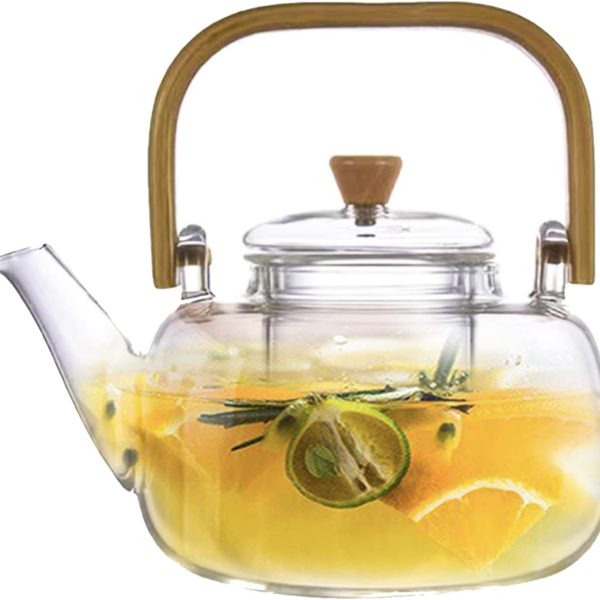 قوری شیشه ای TAPIT Glass Teapot, Stovetop & Microwave Safe Heat Resistant Glass Borosilicate Teapot, Glass Kettle with Removable Filter Spout for Loose Leaf Tea & Blooming Tea (900ml)