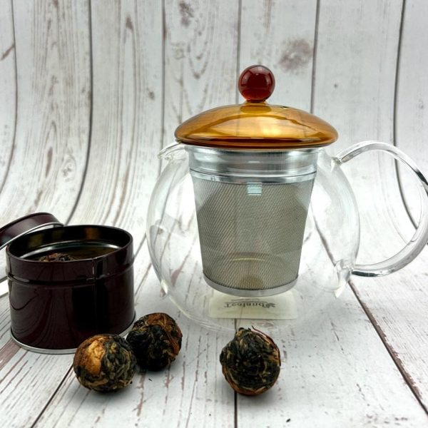 قوری شیشه ای Tealand Glass 750ml teapot kettle heat resistant with infuser and lid for loose leaf tea for hot beverages includes gift 40g flowering tea in caddy