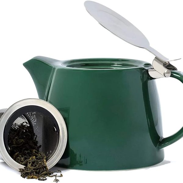 قوری شیشه ای VAHDAM, Porcelain Tea Pot- Dark Green (500ml/17oz) Fine Handcrafted Teapot with Infuser | Blooming and Loose Leaf Tea Maker Set Gifts | Tea Gift Sets