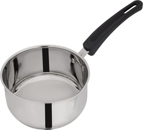 قابلمه RoyalFord 14cm Stainless Steel Saucepan, Induction Base, RF11121 Stainless Steel Kitchen Cookware Heavy gauge Tri ply Base Saucepan with Pouring Spout & Comfortable Handle, Multicolor