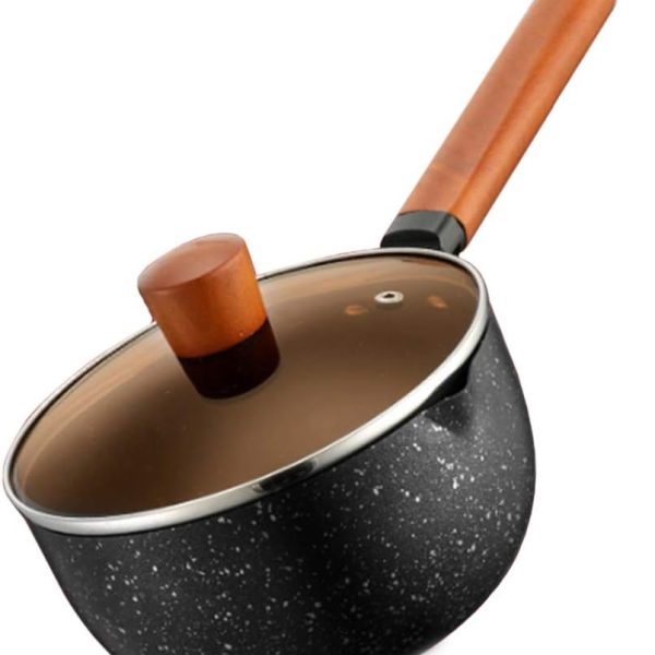 قابلمه Butter Warmer Non-Stick Coating Yukihira Saucepan, Aluminum Alloy Stainless Steel Saucepan Milk Sauce Pan Wooden Handle