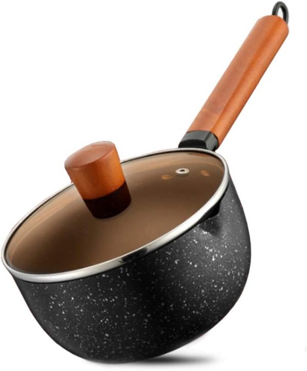 قابلمه Butter Warmer Non-Stick Coating Yukihira Saucepan, Aluminum Alloy Stainless Steel Saucepan Milk Sauce Pan Wooden Handle