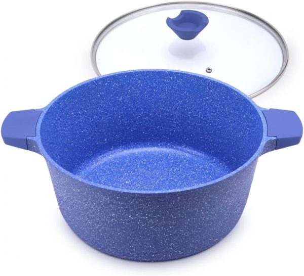 قابلمه Relance Balzano-Relance Die cast Aluminium 2 pc Marble Coating, 24cm Large Size Cooking Pot with Glass lid, Blue