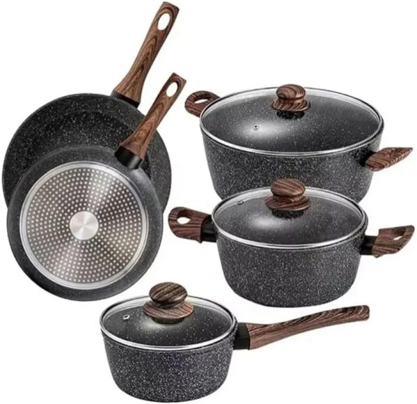 سرویس قابلمه SENSARTE Cookware Set, 8-Piece Pots and Pans with Lid, Stay-Cool Handle, Induction Compatible Healthy Granite Kitchen Cookware Set with Swiss nonstick Coating, PFOA free
