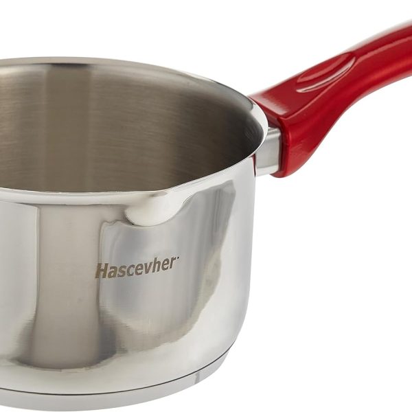 شیرجوش Hascevher Stainless Steel Milk Pot With Red Handle (16 CM / 2.0 LTR)