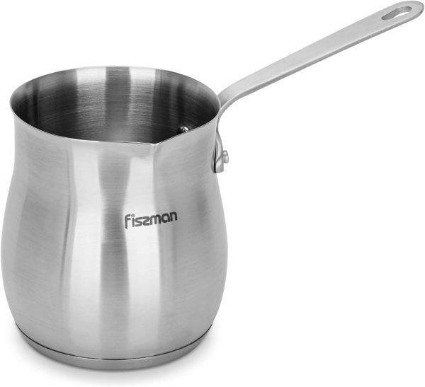 شیرجوش Fissman Stainless Steel Coffee Pot 680ml with Induction Bottom, Turkish Coffee Pot, Butter Cocoa Milk Warmer, Sauce Maker with Spout, Ibrik Cezve Briki Compatible with Gas, Electric, Glass-Ceramic