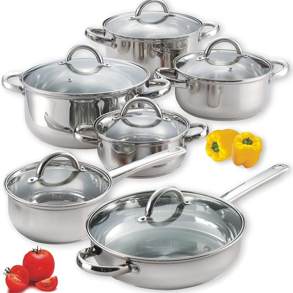 سرویس قابلمه Cook N Home Stainless Steel Cookware Set Silver 12 Piece NC-00250