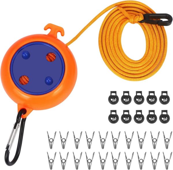 بند رخت فنری Portable Travel Clothesline Cord Retractable Outdoor Windproof Clothesline Elastic Adjustable Clothes Line for Outdoor Indoor Travel Camping Backyard Hotel, 26 feet