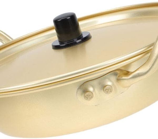 ماهی تابه وک YARNOW Stainless Steel Pot Ramen Pot Korean Ramen Cooking Pot with Lid Traditional Hot Pot Aluminum Pot Fast Heating for Kitchen Cookware 22cm (Double Handle) Korea Yellow Pot