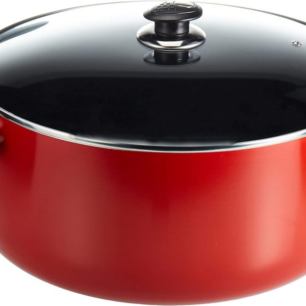 قابلمه Royalford 36 c.m aluminium casserole with glass lid portable durable ergonomic handle & 3 layer non stick coating, compatible gas, induction hot plate, halogen, multicolor, rf9909