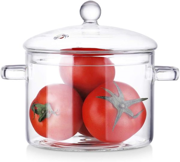 قابلمه Small Glass Saucepan with Cover - ZDZDZ 1600ML/54oz Thick Glass Cookware Set,Clear Stovetop Cooking Pot - Safe for Pasta Noodle, Soup, Milk