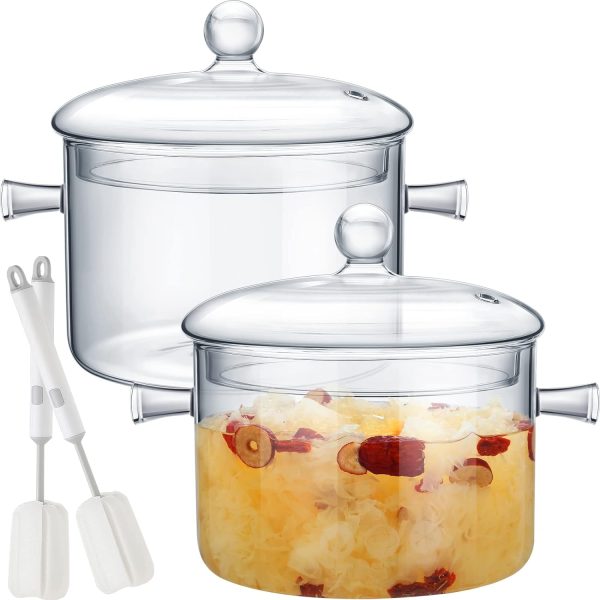 قابلمه دوتایی 2 Pcs Glass Pot with Cover Glass Saucepan Stovetop Cooking Pot with Lid and Handle Simmer Pot and Pan Glass Cookware for Pasta Noodle, Soup, Milk, Baby Food (Classic Style, 1.5 L/ 50 oz)