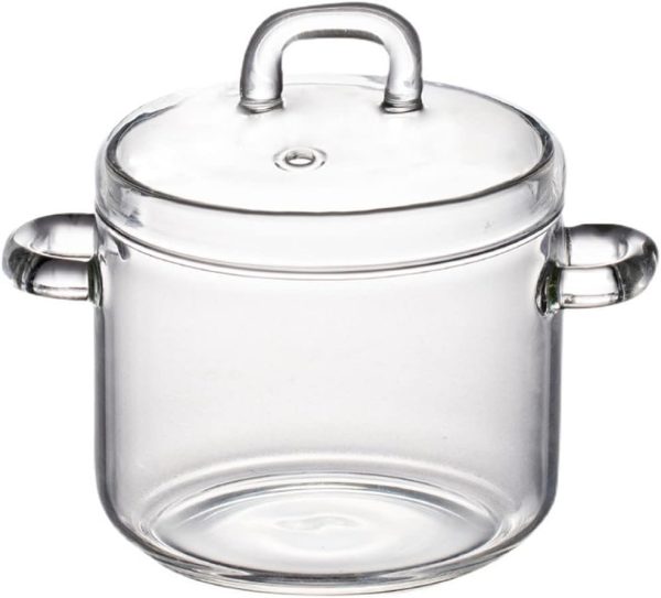 قابلمه UPKOCH Clear Glass Cooking Pot Saucepan: Heat- Resistant Glass Stew Pot with Lid Small Stovetop Pot Glass Cookware for Milk Pasta Noodles Soup 700ml