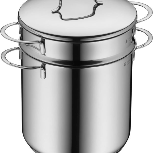 قابلمه (Pasta Pot, 18 cm) - WMF Pasta Pot 2-piece O 18 cm approx. 3l Mini stackable pouring rim metal lid Cromargan stainless steel brushed suitable for all stove tops including induction dishwasher-safe