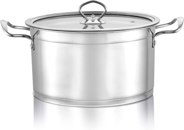 قابلمه Stainless Steel Stockpot Cooking Pot with Glass Lid, Thickened Bottom Stainless Steel, Pasta Pot Soup Pot for Cooking