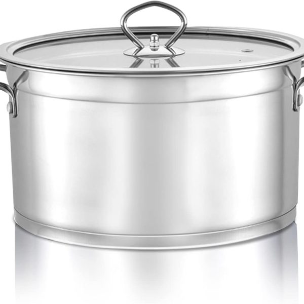 قابلمه Stainless Steel Stockpot Cooking Pot with Glass Lid, Thickened Bottom Stainless Steel, Pasta Pot Soup Pot for Cooking