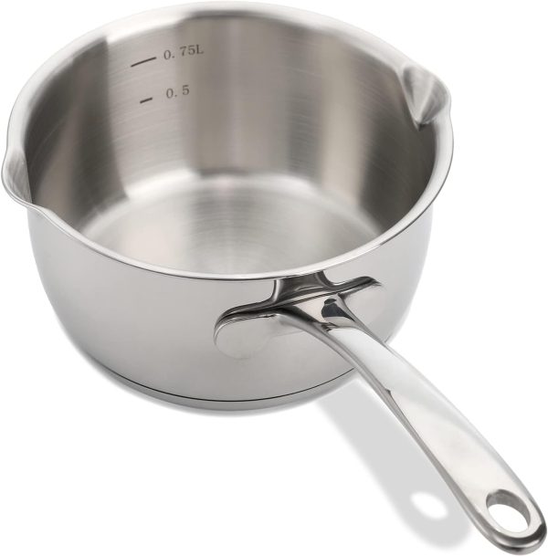 شیرجوش DEAYOU 18/10 Stainless Steel Butter Warmer Pan, 0.8-Quart Measuring Saucepan with Dual Pour Spout, Small Milk Butter Melting Pot, Induction Heavy Bottom Sauce Pan for Stove Top, Soup, Chocolate, 25OZ