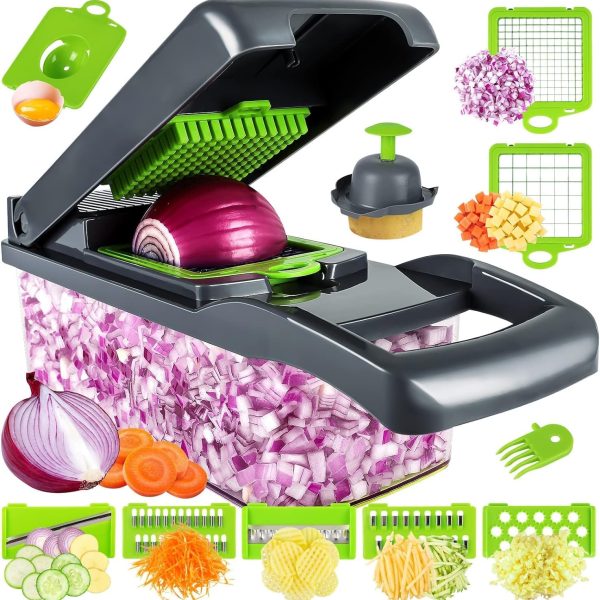 رنده Mybluesi Vegetable Chopper 22 in 1 Multifunctional Onion Vegetable Mandoline Slicer Cutter Food Chopper Kitchen Manual Julienne Grater for Carrot Potato Fruit Salad with Colander Basket Container