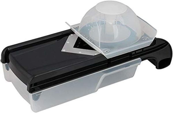 رنده Prestige Plastic 6 in 1 Mandolin Slicer| Interchangeable Blades|Four Thickness Settings|Two Julienne settings|Sharp V Shaped Stainless Steel Blades- Black