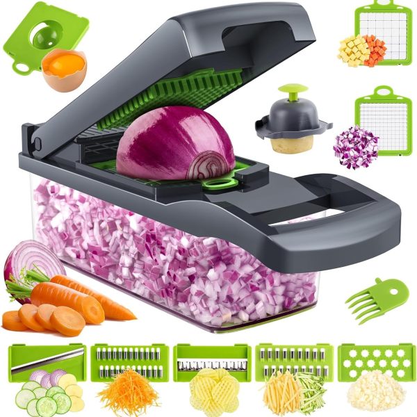 رنده Vegetable Chopper Onion Chopper, Multifunctional 13 in 1 Food Chopper, Professional Mandoline Slicer for Kitchen Veggie Cutter Dicer With 8 Blades, Potato Tomato Carrot Garlic Chopper with Container
