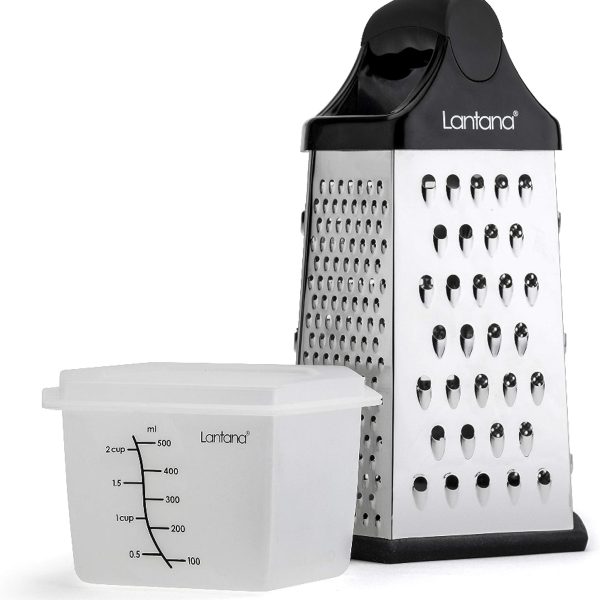 رنده Lantana Cheese Grater with Container – Hand held Grater/Slicer/Zester. 6 Essential Kitchen Functions for Coarse, Medium, Fine, Micro-Grating/Zesting/Slicing. Includes Fitted Measuring Container & Lid