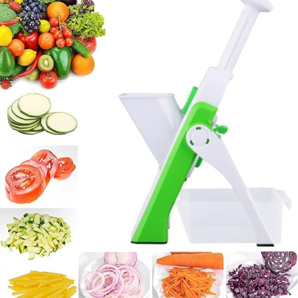رنده Timber Kitchen All in 1 Multi-Purpose Mandoline Slicer, Chopper, Dicer Ideal For Vegetable & Fruits Chopper Cutter With Stainless Steel Blade & Safety Holder/Pusher With 30+ Adjustment Green