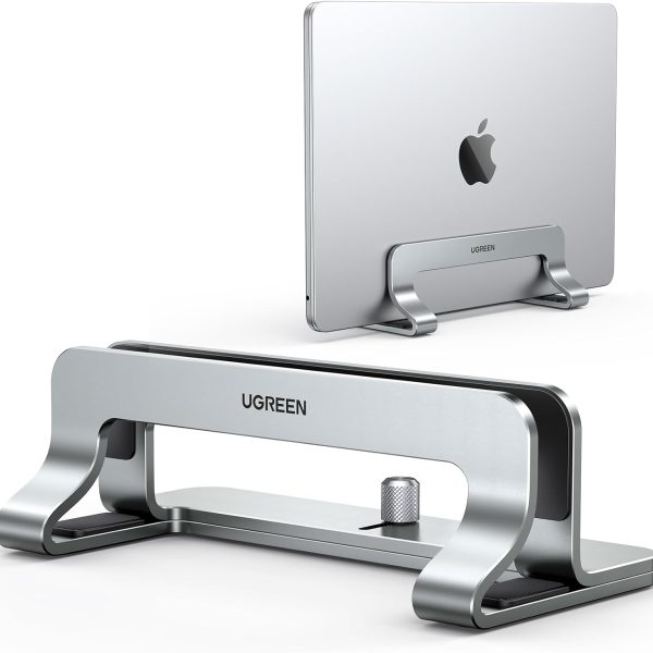 پایه لپ تاپ UGREEN Aluminum Vertical Laptop Stand, Double Desktop Stand Holder with Adjustable Dock Space-Saving Anti Slide Silicone Grips for All Tablet/iPad MacBook/Surface/Samsung/HP/Dell/Chrome Book Silver