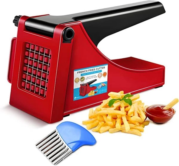 رنده FAIZO French Fry Potato Slicer and Vegetable Chopper, French Fries Cutter and Kitchen Potato Press for Veggies, Onions, Carrots, Cucumbers, Apples - Comes with a Free Crinkle Cutter (12.5x11.7x23cm)
