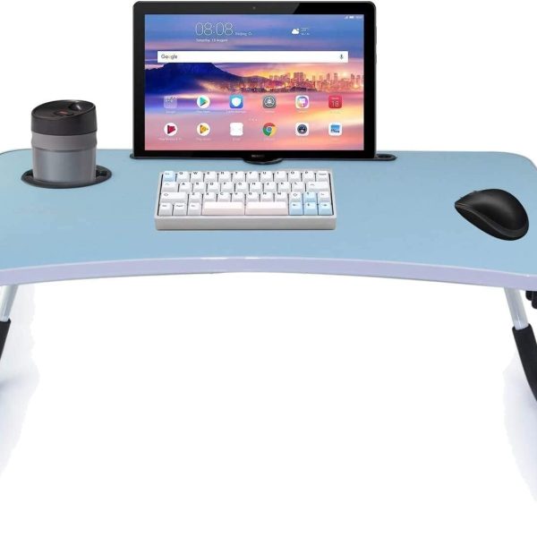 میز لپ تاپ Folding Bed Table Laptop Desk With Ipad And Cup Holder Adjustable Lap Tray Notebook Stand Foldable Portable Standing Desk For Indoor Outdoor Camping Study Eating Reading Watch Movies Couch Sofa Floor