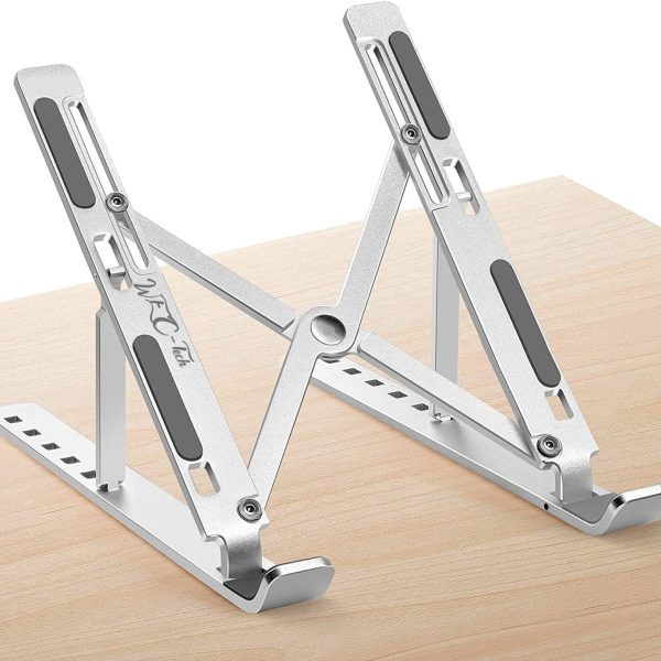 پایه لپ تاپ [Large size]WEC-Tech Portable Laptop Stand, Adjustable Tablet Notebook Stand for tablets, mobile phones and computers, Laptop Desk Riser Foldable Notebook Cooling Stand- (Silver)