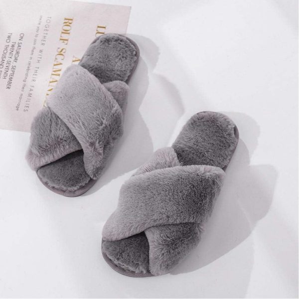 دمپایی QETUOA Winter Women'S House Slippers Faux Fur Fashion Warm Shoes Woman Slippers Comfortable Home Furry Slippers