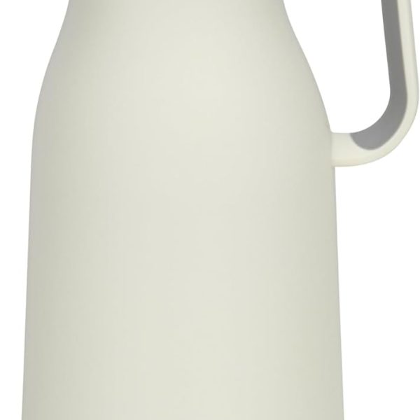 فلاسک Fissman Stylish 1000 ml Vacuum Insulated Flask, Modern Dallah, Pink Glass Liner, Matte Plastic Body, Hot/Cold, Leak-Proof, Tea & Coffee, Indoor/Outdoor, 1 Litre (White)