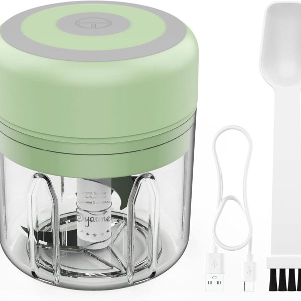 سیر له کن Garlic Chopper, Electric Mini Garlic Chopper 250 ml, USB Rechargeable Built-in Battery Food Chopper, Used for Mashing Onions, Garlic, Peppers, Nuts, Etc. Contains Two-in-One Tool for Spoon and Brush