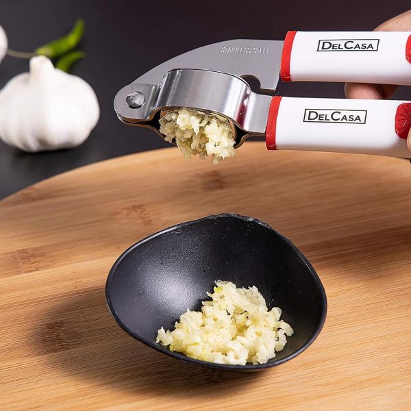 سیر له کن Delcasa Garlic Press With Plastic Handle - Super Easy To Clean - Crush Garlic & Ginger With Ease – All-In-One Mincer & Squeezer - Hand Tool For Professional Restaurant & Home Kitchen