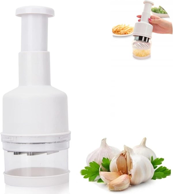 سیر له کن Azonee Food Chopper, Manual Vegetable Chopper, Fruit Chopper, Garlic Chopper, Hand Press Chopper for Onion, Garlic, Nut, Manual Food Chopper for Kitchen, Dishwasher Safe (White)