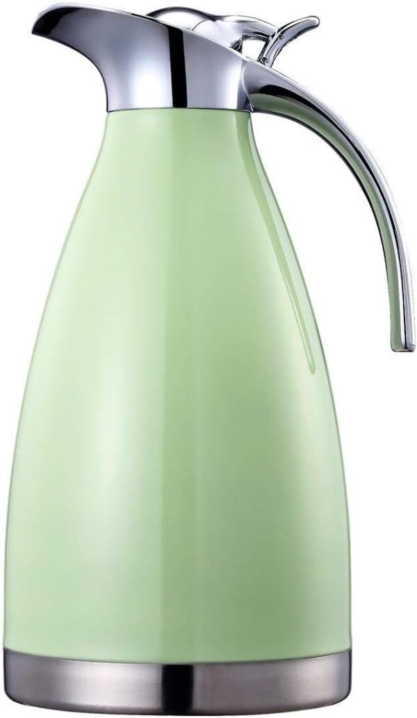 فلاسک Bonnoces 68 Oz Stainless Steel Thermal Carafe - Double Walled Vacuum Insulated Thermos/Carafe with Lid - Coffee/Tea Carafe Heat & Cold Retention - 2 Liter (Green)