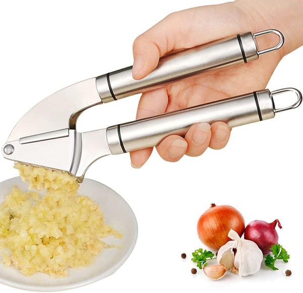سیر له کن Garlic-Press Mincer, Seeway Stainless Steel Garlic Crusher & Peeler Set, Detachable, Heavy-duty, Rust Proof Garlic Mincer Design for Extracts More Garlic Paste Per Clove