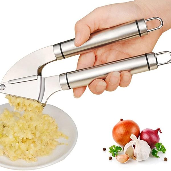 سیر له کن Garlic-Press Mincer, Seeway Stainless Steel Garlic Crusher & Peeler Set, Detachable, Heavy-duty, Rust Proof Garlic Mincer Design for Extracts More Garlic Paste Per Clove