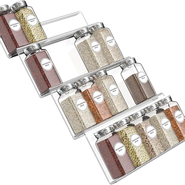 سرویس ادویه جات U-HOOME Spice Drawer Organizer Insert for Kitchen Cabinets,Expandable Spice Jar Rack Holder Tray, 4 Slanted Tiers for Garlic, Salt, Pepper Spice Jars, Seasonings (1 pack, Clear)