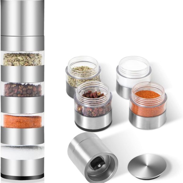 سرویس ادویه جات TERRIFI Mini Spice Jars Set with Lid, 4 in 1 Seasoning Container w/Spice Grinder, for Spice, Jam, Outdoor BBQ Camping Picnic