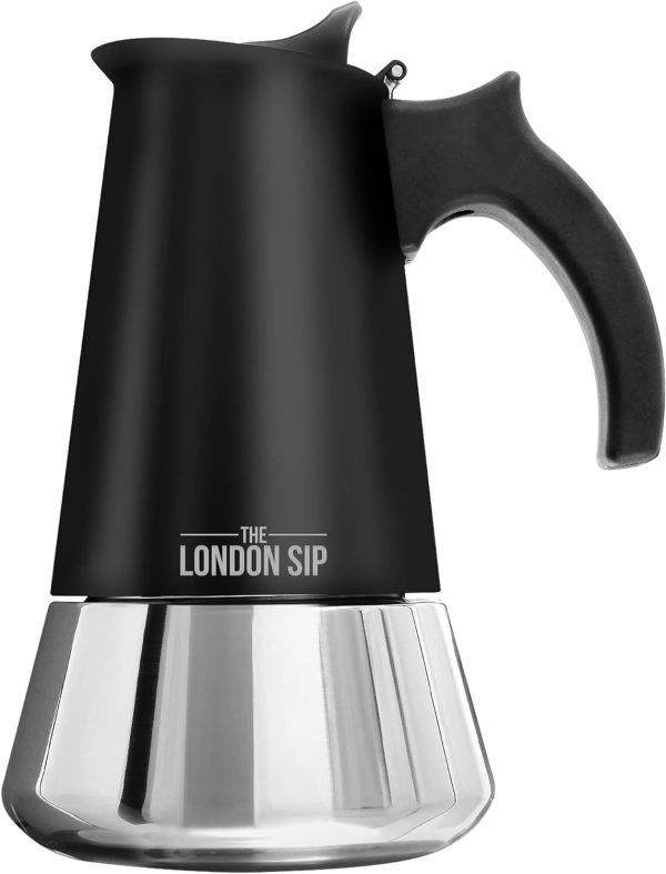 قهوه جوش London Sip Stainless Steel Stove-Top Espresso Maker Coffee Pot Italian Moka Percolator, Matte Black, 6 Cup