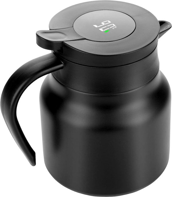 فلاسک Tea Pot with Temperature Display and Strainers, Stainless Steel Flasks for Hot Drinks, Coffee, Tea, Beverage, 800ML (Black)